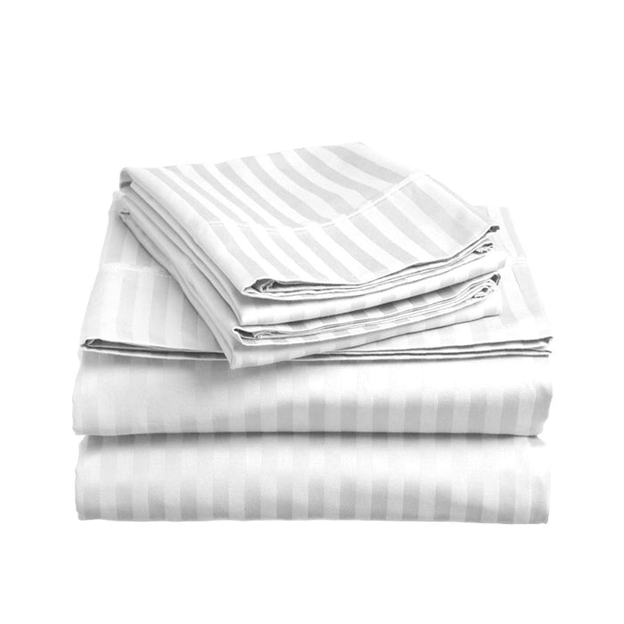 6 Piece Cotton Duvet Cover Set 220x240cm Queen - White Stripe