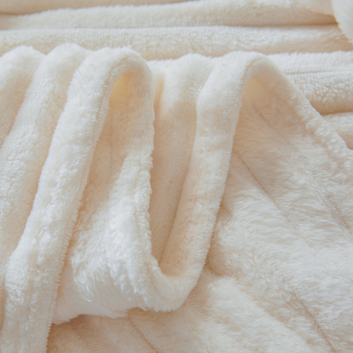 Plush Stripe Blanket Queen Size Ivory