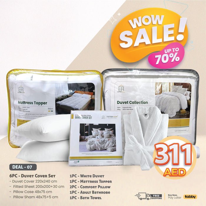Wow Deals - 6PC Duvet Cover Set and White Duvet Combo Offer