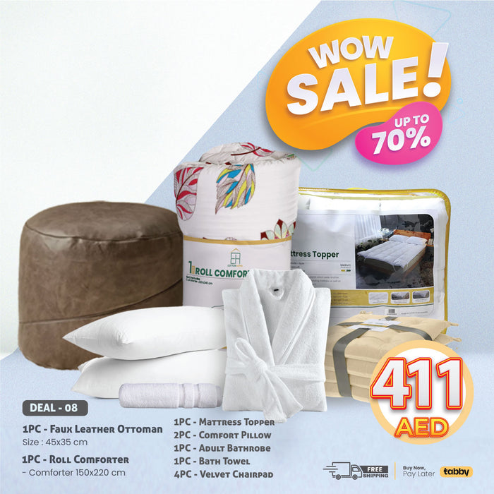 Wow Deals - Faux Leather Ottoman and Roll Comforter Combo Offer