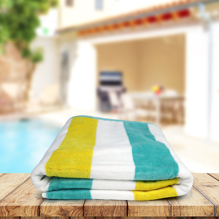 100% Cotton Striped Multi Color Wave Pool Towels -Yellow and Dark Mint