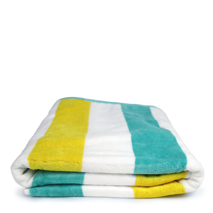 Oversized Beach Towel 90x180cm Extra Large Luxury Cotton Yellow and Mint Green Striped High Absorbent and Soft Summer Pool Towel