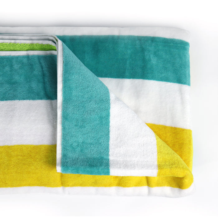 100% Cotton Striped Multi Color Wave Pool Towels -Yellow and Dark Mint