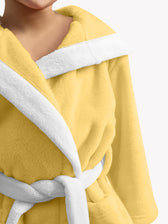 Duck Embroidered Kids Bathrobe with Hood and Tie Up Belt - Yellow