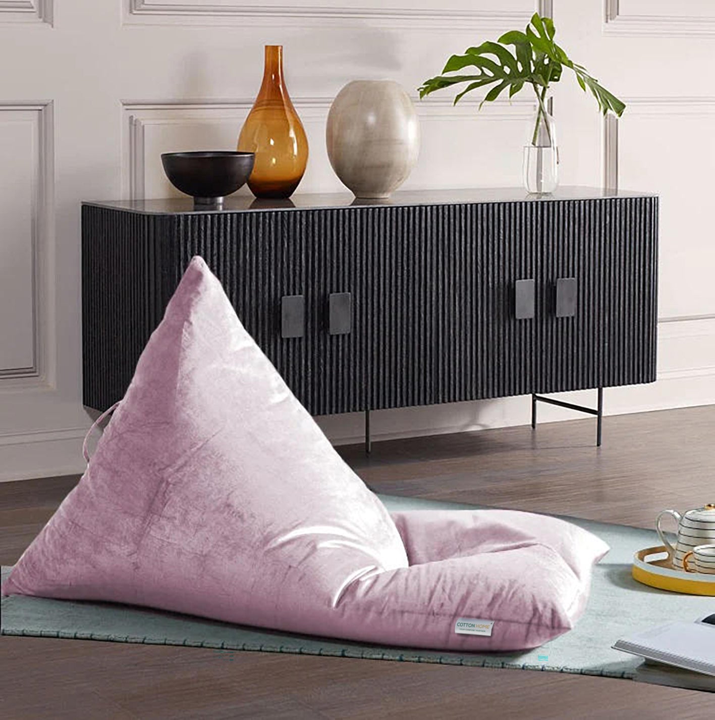 Adult Velvet Rose Pink Lazy Bean Bag Chair for Relaxation