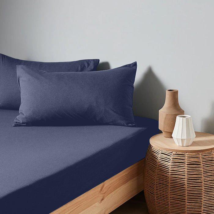 High Quality Navy Blue Cotton Jersey Twin 3 Piece Fitted Sheet Set 160x200+30cm with Deep Pockets and 2 Pillow Case
