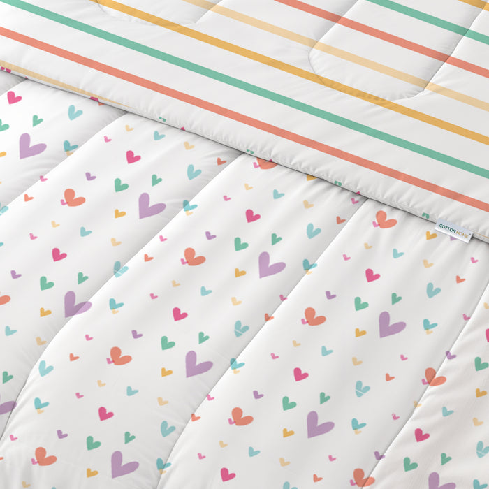 Back to School Comfort Combo - 6PC Kids Bedding Set 135x220 with Pillows & Cushions - Hue Hearts (6040)
