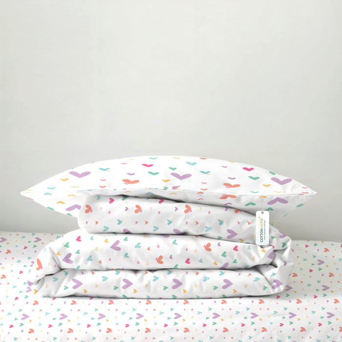 Back to School Comfort Combo - 6PC Kids Bedding Set 135x220 with Pillows & Cushions - Hue Hearts (6040)