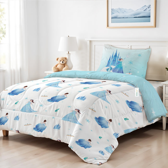 Back to School Comfort Combo - 6PC Kids Bedding Set 135x220 with Pillows & Cushions - Snow Princess (6036)
