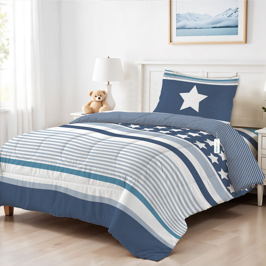 Premium Cotton 3PC Bedding Set Kids Comforter Set 135x220cm Cosmic Lines
