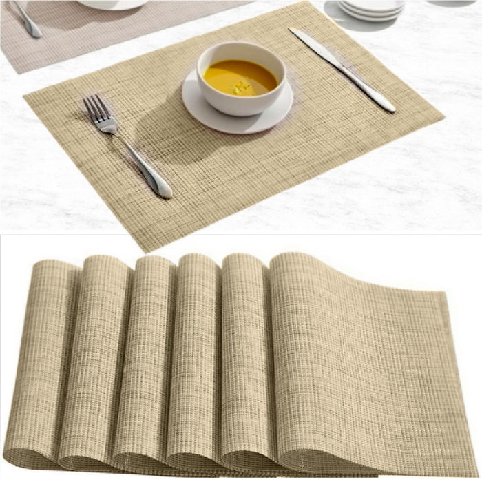 Elegant Heat Resistant Beige Place Mats Set of 6 for Dining