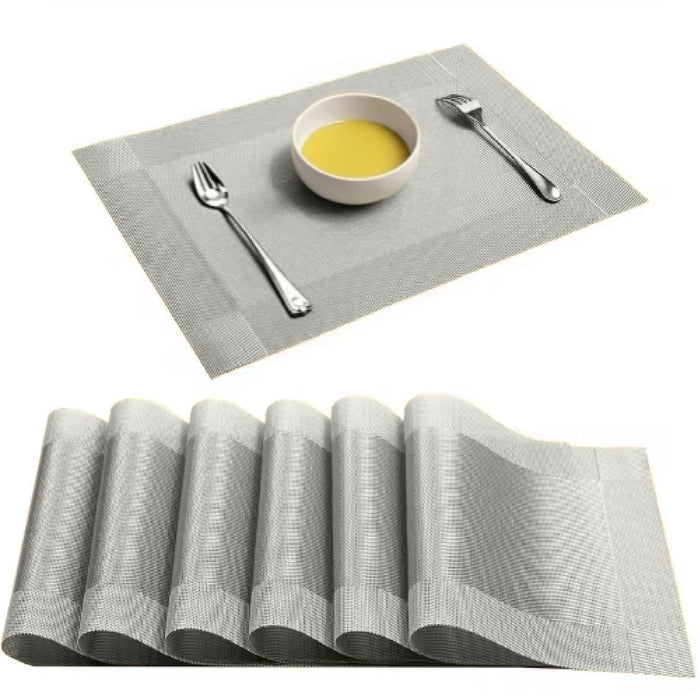 Elegant Heat Resistant Silver Place Mats Set of 6 for Dining