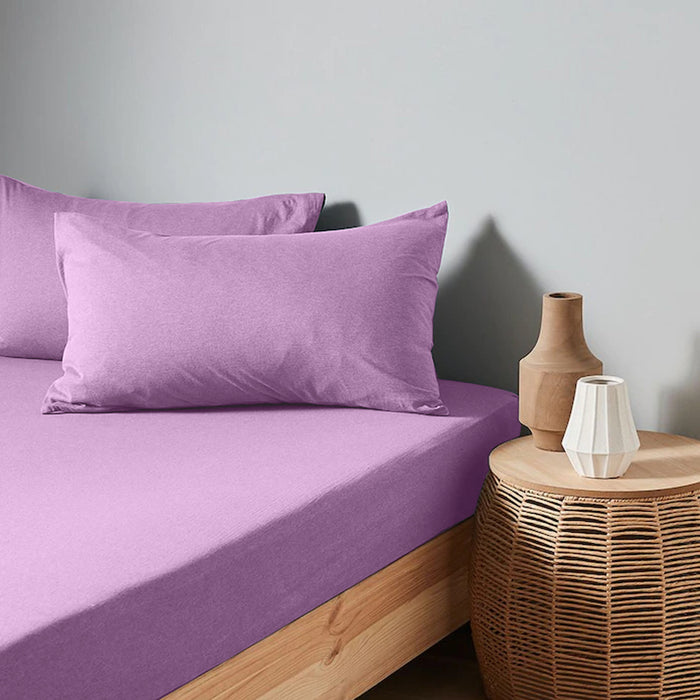 High Quality Purple Cotton Jersey Queen 3 Piece Fitted Sheet Set 180x200+30cm with Deep Pockets and 2 Pillow Case