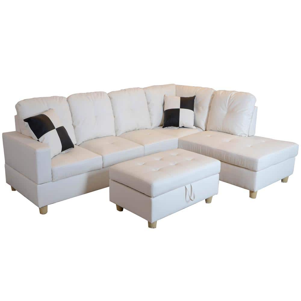 Airlaier Leather Facing Sofa & Chaise with Ottoman