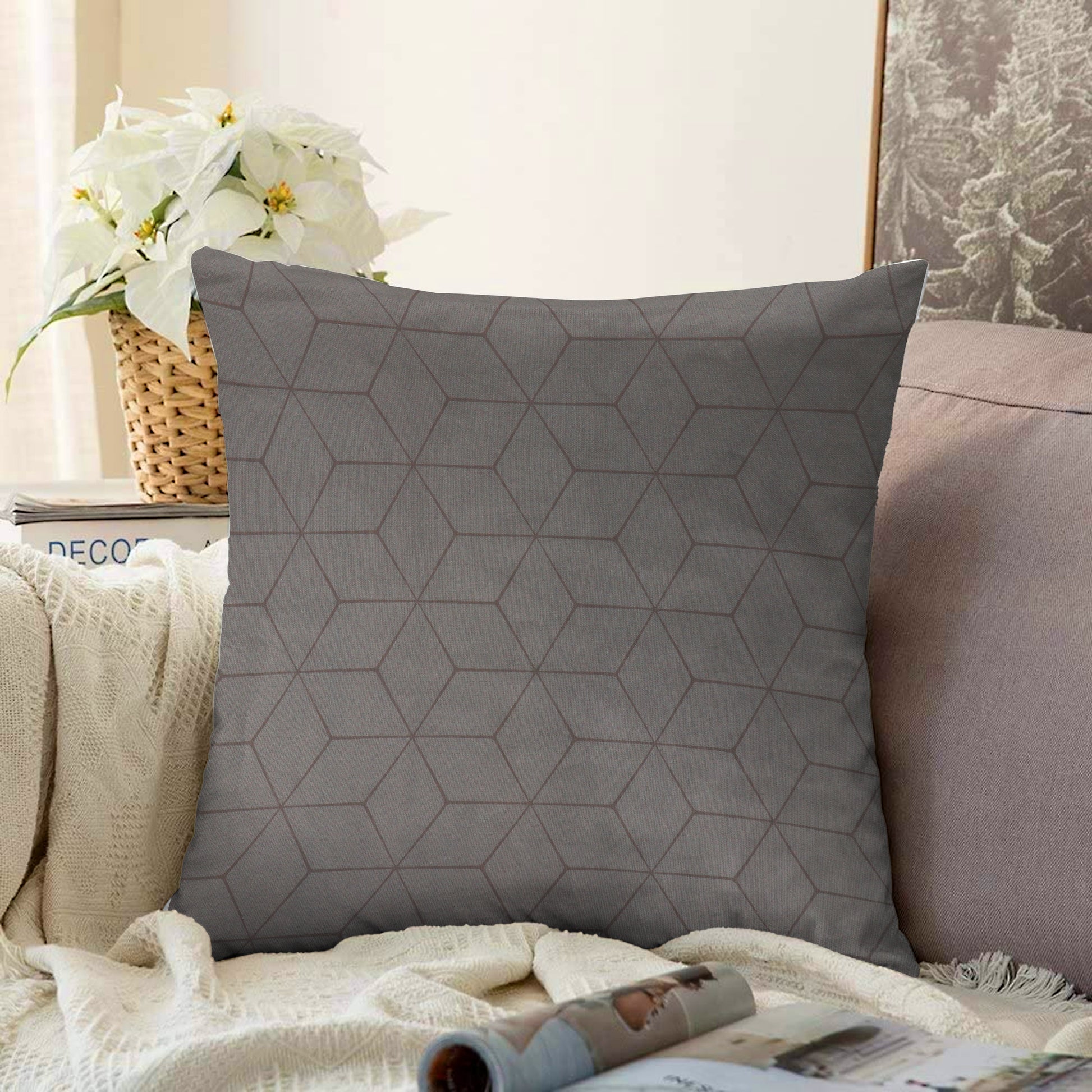 2-Pack Cotton Decorative Throw Pillows - 45x45 cm Square, Grey