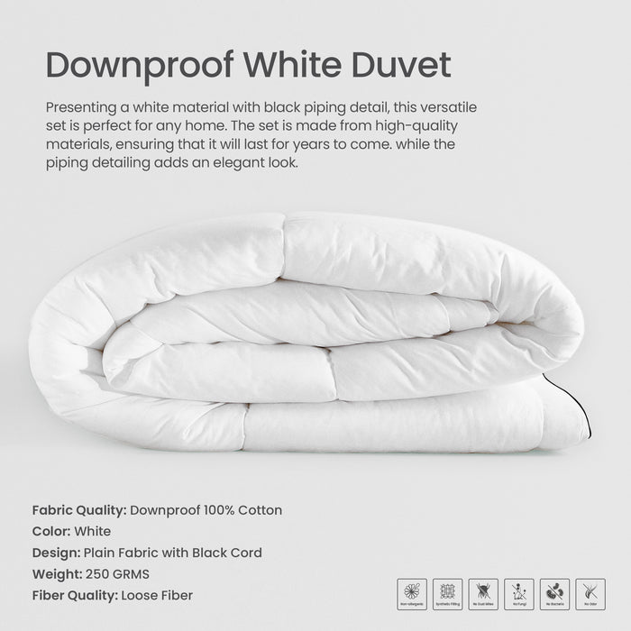 Downproof White Duvet 180x220 With Black Cord