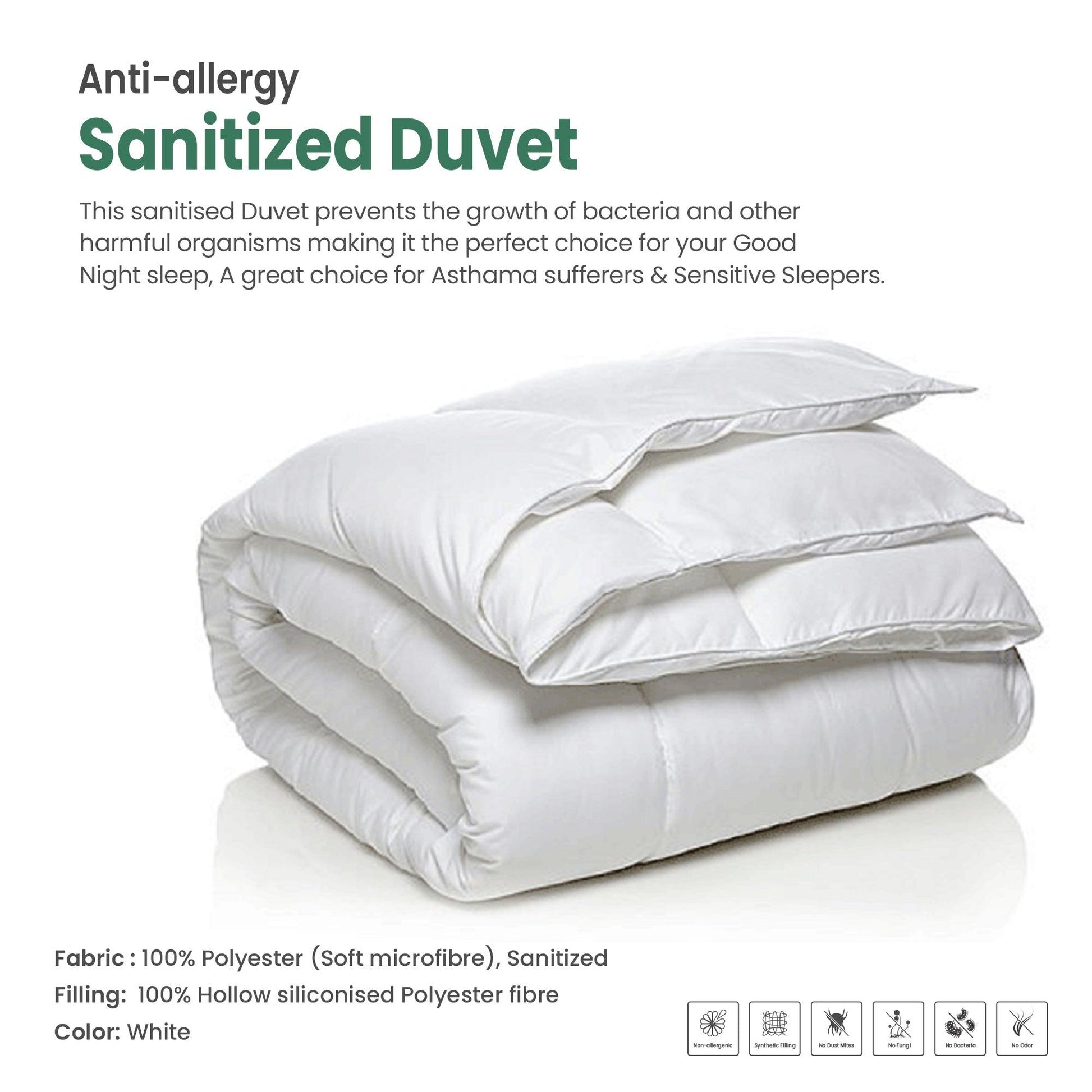 1 Piece White Sanitized Duvet Anti Allergy Fabric - 200x200CM - Cottonhome.ae