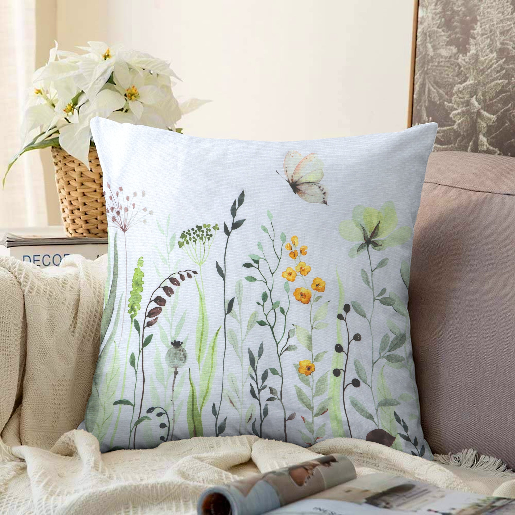 2-Pack Cotton Decorative Throw Pillows - 45x45 cm Square, Floral