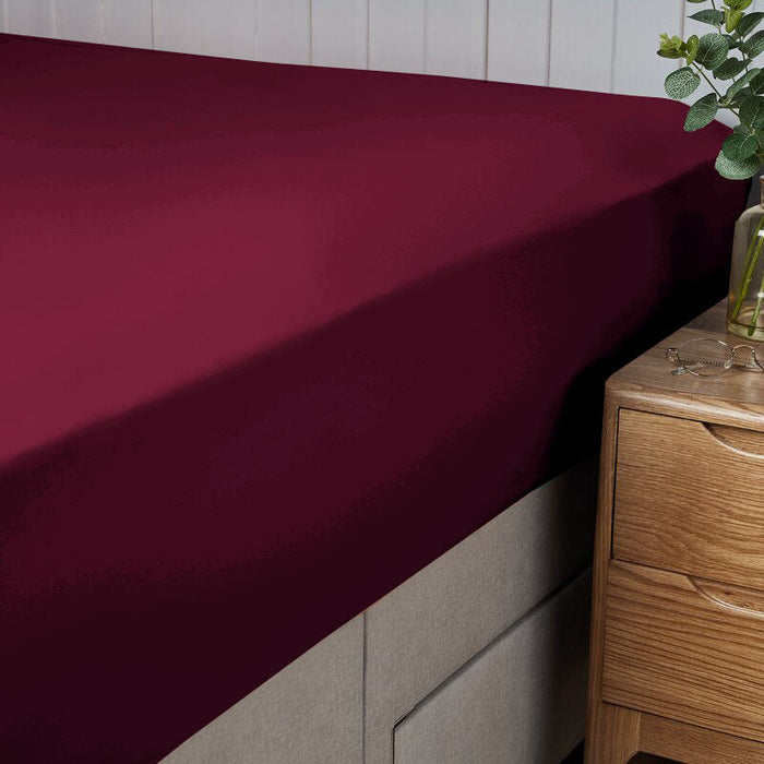 Fitted Sheet 100% Cotton 120X200+25CM - Burgundy - Cotton Home