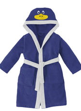 Blue Duck Embroidered Kids Bathrobe with Hood and Tie Up Belt