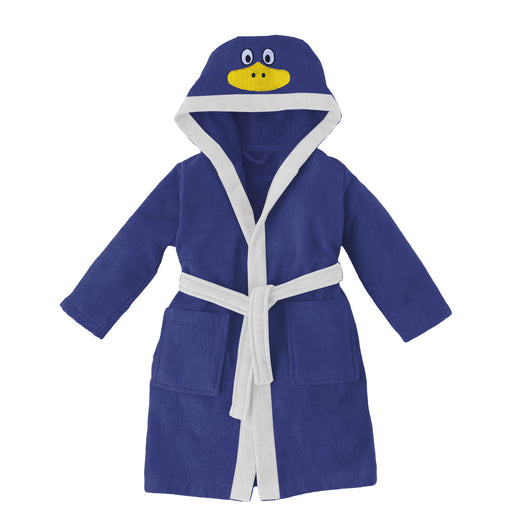 Blue Duck Embroidered Kids Bathrobe with Hood and Tie Up Belt