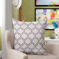 Embroidered White Purple Modern Quatrefoil Geometric Filled Cushion 45x45cm