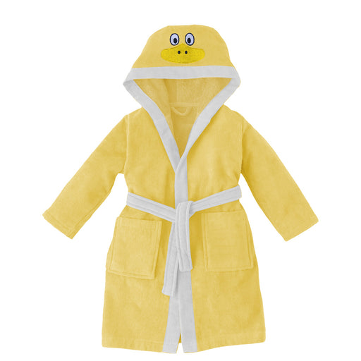 Duck Embroidered Kids Bathrobe with Hood and Tie Up Belt