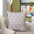Embroidered White Pink Modern Quatrefoil Geometric Filled Cushion 45x45cm