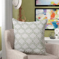 Embroidered White Green Modern Quatrefoil Geometric Filled Cushion 45x45cm