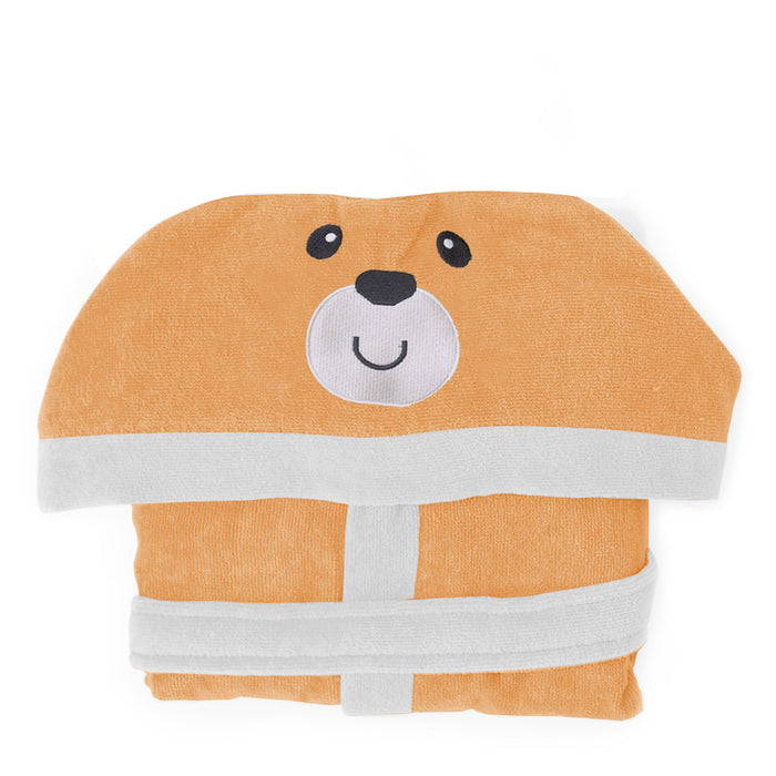 Bear Embroidered Kids Bathrobe with Hood and Tie Up Belt - Peach - Cottonhome.ae