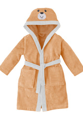 Bear Embroidered Kids Bathrobe with Hood and Tie Up Belt - Peach - Cottonhome.ae