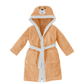 Bear Embroidered Kids Bathrobe with Hood and Tie Up Belt - Peach - Cottonhome.ae