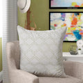 Embroidered White & Mint Green Modern Quatrefoil Geometric Filled Cushion 45x45cm
