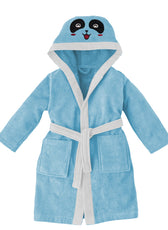 Panda Embroidered Kids Bathrobe with Hood and Tie Up Belt