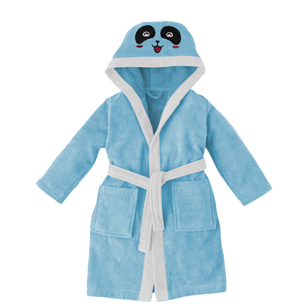 Panda Embroidered Kids Bathrobe with Hood and Tie Up Belt