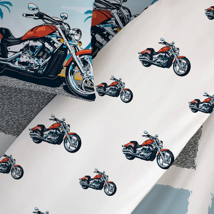 Buy Motorcycle Print 3 Pc Duvet Cover Set For Kids 135x220cm