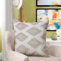 Embroidered Grey & Yellow Rhombus Pattern Filled Cushion 45x45cm