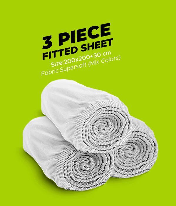 6pc Combo Pack 3pc Fitted sheet,2pc Happy Home Pillow & 1pc Mattress Topper - Cottonhome.ae