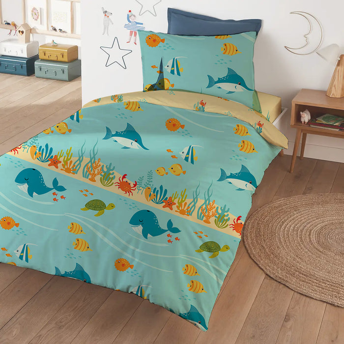 Aqua 3 Pc Duvet Cover Set For Kids 135x220cm