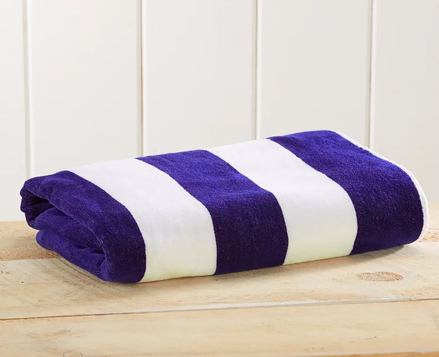 Oversized 100% Cotton Striped Pool Towel - Navy Blue