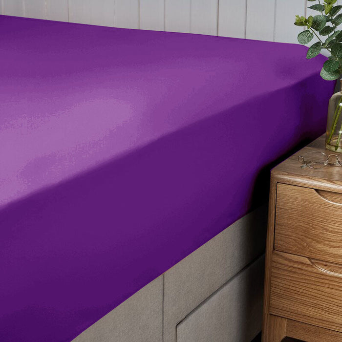 Fitted Sheet 100% Cotton (200 X 200 + 30 CM ) -Dark Purple - Cotton Home