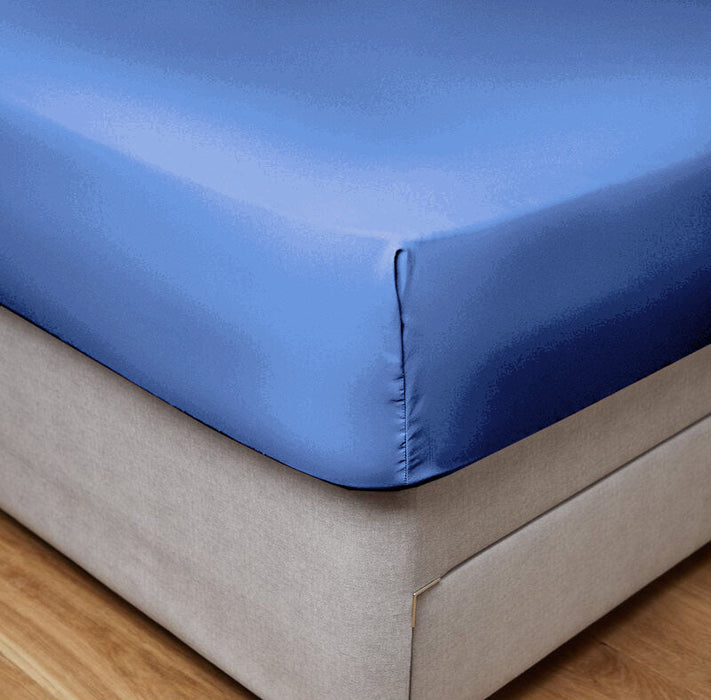 Fitted Sheet 100% Cotton (90 X 190 + 20 CM ) -Blue - Cotton Home