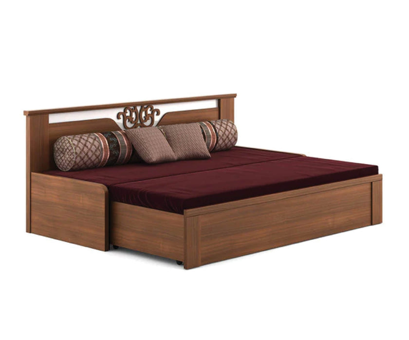 Sofa Cum Bed with Storage in Walnut Finish - Cotton Home
