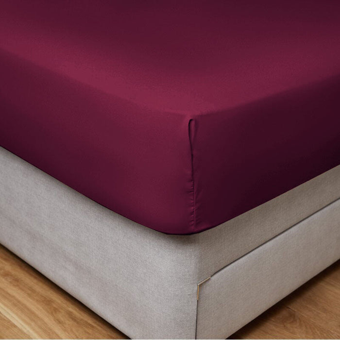 Fitted Sheet 100% Cotton (180 X 200 + 30 CM ) - Burgundy - Cotton Home