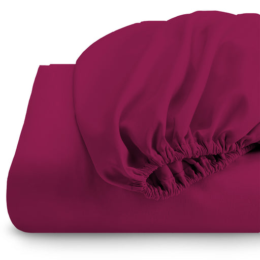 3 Piece Fitted Sheet Set Super Soft Burgundy Single Size 90x200+20cm with 2 Pillow Case - Cotton Home