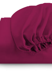 3 Piece Fitted Sheet Set Super Soft Burgundy Single Size 120x200+25cm with 2 Pillow Case - Cotton Home