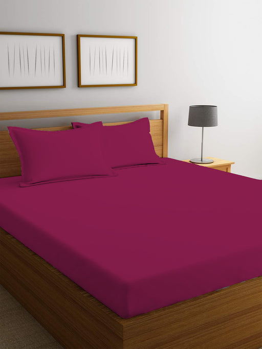 3 Piece Fitted Sheet Set Super Soft Burgundy King Size 180x200+30cm with 2 Pillow Case - Cotton Home