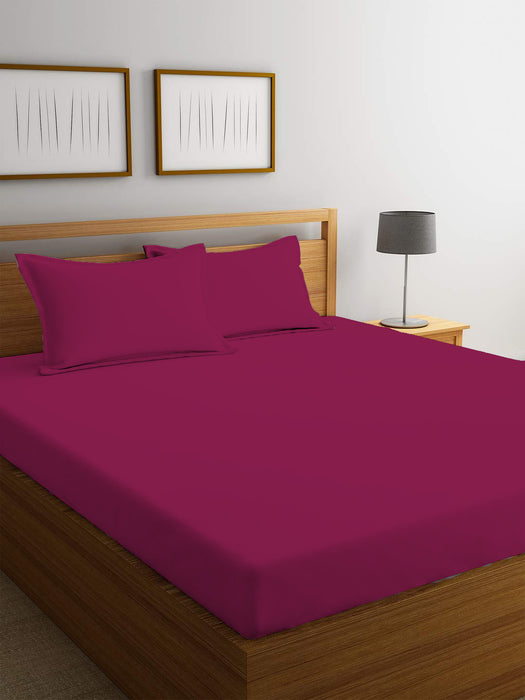 3 Piece Fitted Sheet Set Super Soft Burgundy Twin Size 160x200+30cm with 2 Pillow Case - Cotton Home