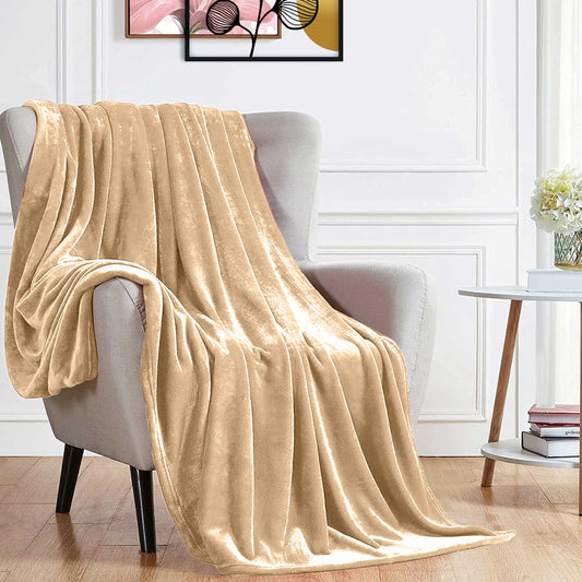 High Quality Beige Single Size Blanket 160x220cm Soft Flannel Blanket Suitable for All Seasons it is Warm Throw Blanket for Bedroom, Couch Sofa, Living Room, Fashion Sofa Bedding, Car, Sofa Recliner