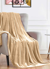 Soft Flannel Blanket Double Size 220x240cm Beige - Cotton Home